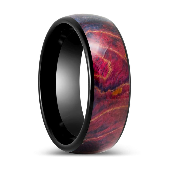 KEMPS | Black Tungsten Ring, Burl Wood Inlay, Domed - Rings - Aydins Jewelry - 1