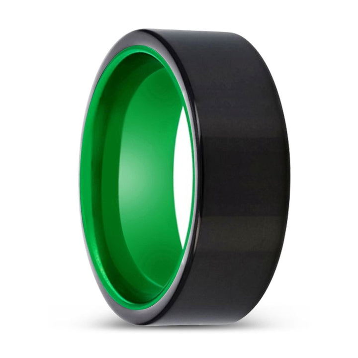 KENTON | Green Ring, Black Tungsten Ring, Shiny, Flat - Rings - Aydins Jewelry - 1