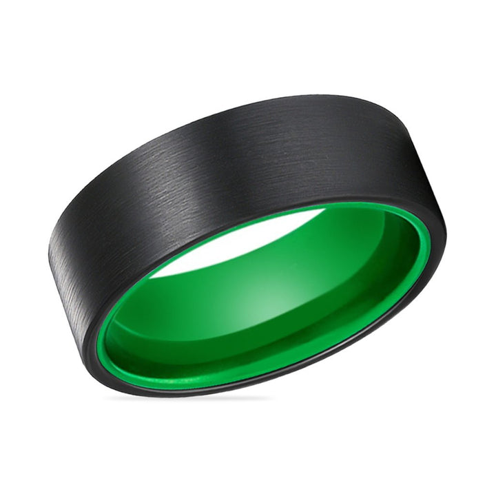 KERMIT | Green Ring, Black Flat Brushed Tungsten Ring - Rings - Aydins Jewelry - 2