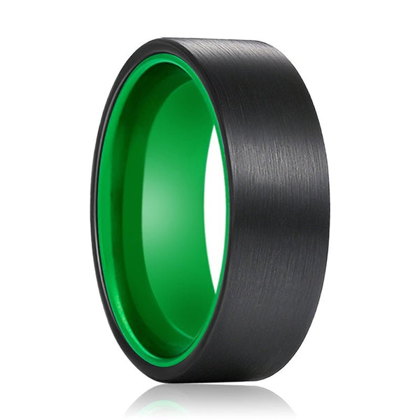 KERMIT | Green Ring, Black Flat Brushed Tungsten Ring