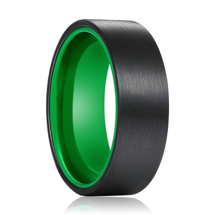 KERMIT | Green Ring, Black Flat Brushed Tungsten Ring - Rings - Aydins Jewelry - 1