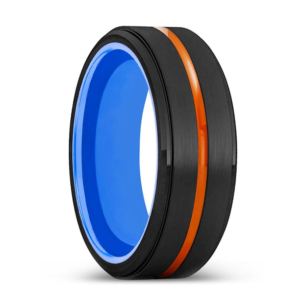 KILLEEN | Blue Ring, Black Tungsten Ring, Orange Groove, Stepped Edge - Rings - Aydins Jewelry