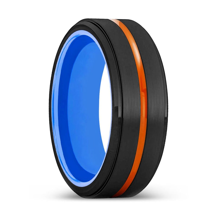 KILLEEN | Blue Ring, Black Tungsten Ring, Orange Groove, Stepped Edge - Rings - Aydins Jewelry - 1