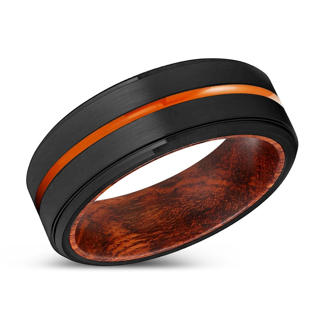 KITCHENER | Snake Wood, Black Tungsten Ring, Orange Groove, Stepped Edge - Rings - Aydins Jewelry - 2