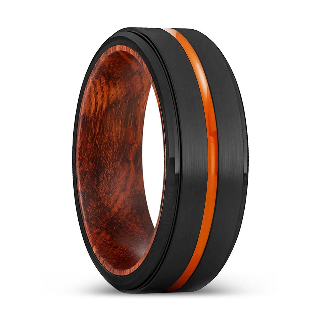 KITCHENER | Snake Wood, Black Tungsten Ring, Orange Groove, Stepped Edge - Rings - Aydins Jewelry - 1