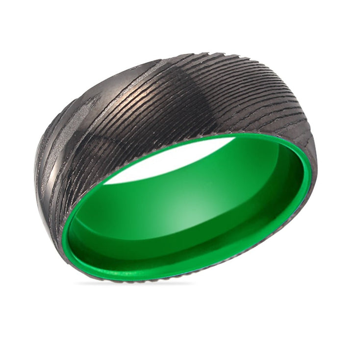 KIWI | Green Ring, Gunmetal Damascus Steel Ring, Domed - Rings - Aydins Jewelry - 2