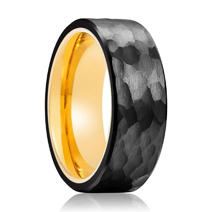 KNOX | Gold Ring, Black Tungsten Ring, Hammered, Flat - Rings - Aydins Jewelry - 1