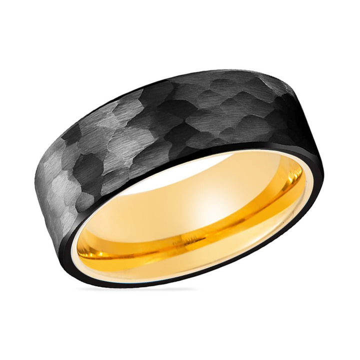 KNOX | Gold Ring, Black Tungsten Ring, Hammered, Flat - Rings - Aydins Jewelry - 2