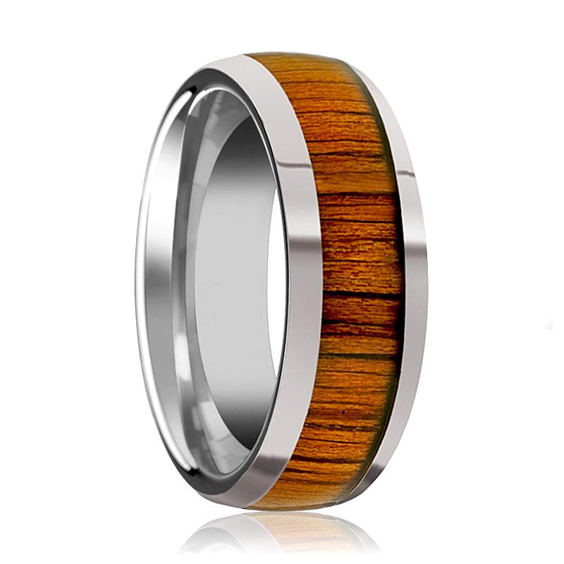 KAMEHA | Silver Tungste Ring, Koa Wood Inlay, Domed