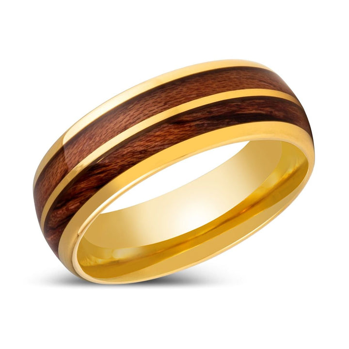 KOAFLARE | Gold Tungsten Ring, Split Koa Wood Inlay, Domed - Rings - Aydins Jewelry - 2