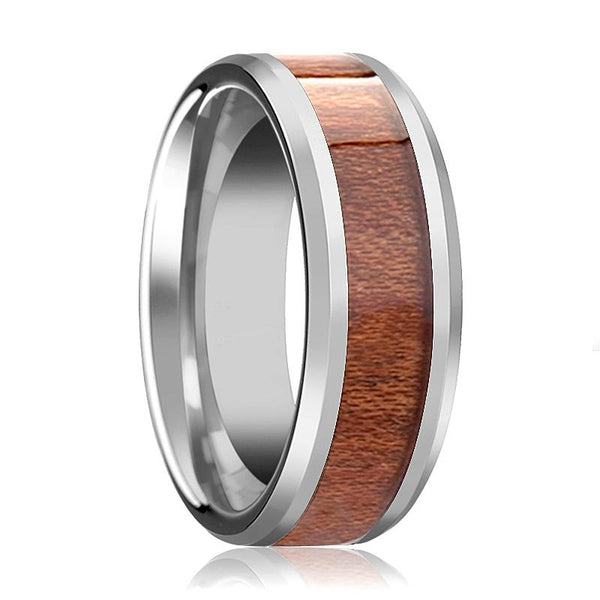 KODIAK | Silver Tungsten Ring, Rosewood Inlay, Beveled - Rings - Aydins Jewelry - 1