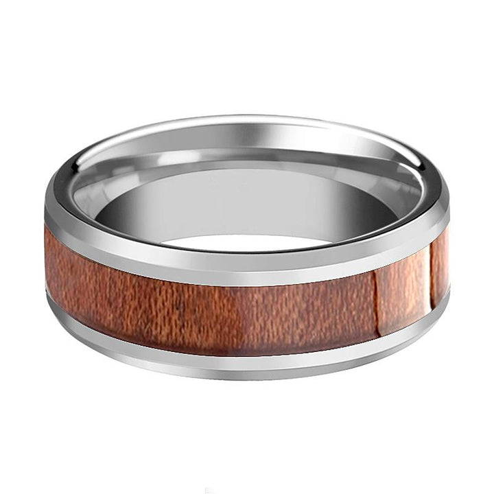 KODIAK | Silver Tungsten Ring, Rosewood Inlay, Beveled - Rings - Aydins Jewelry - 2