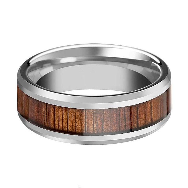 KONA | Silver Tungsten Ring, Koa Wood Inlay, Beveled - Rings - Aydins Jewelry - 2