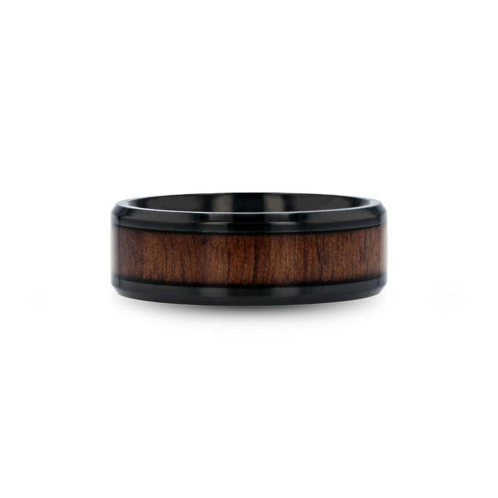 KONY | Black Titanium Ring, Black Walnut Wood Inlay, Beveled - Rings - Aydins Jewelry - 3