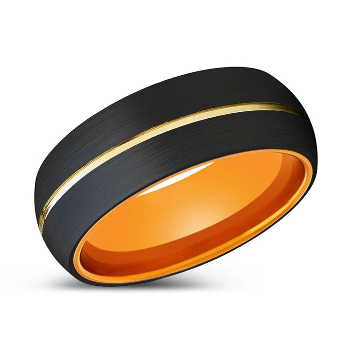 KORNEL | Orange Ring, Black Tungsten Ring, Gold Groove, Domed - Rings - Aydins Jewelry - 2