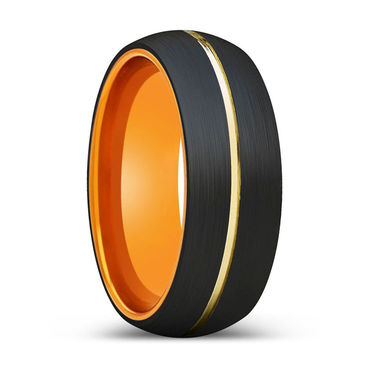 KORNEL | Orange Ring, Black Tungsten Ring, Gold Groove, Domed - Rings - Aydins Jewelry - 1