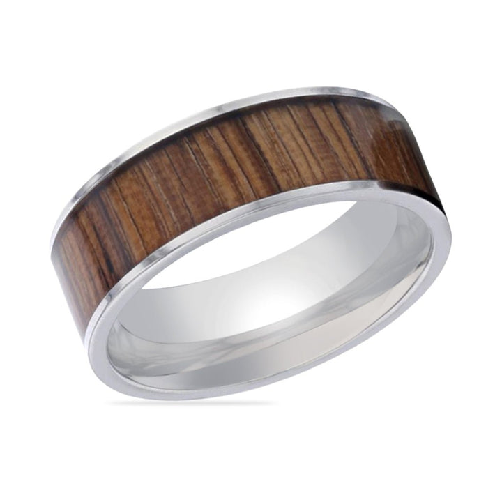 LAMAR | Silver Titanium Ring, Zebra Wood Inlay, Flat - Rings - Aydins Jewelry - 2