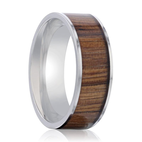 LAMAR | Silver Titanium Ring, Zebra Wood Inlay, Flat - Rings - Aydins Jewelry