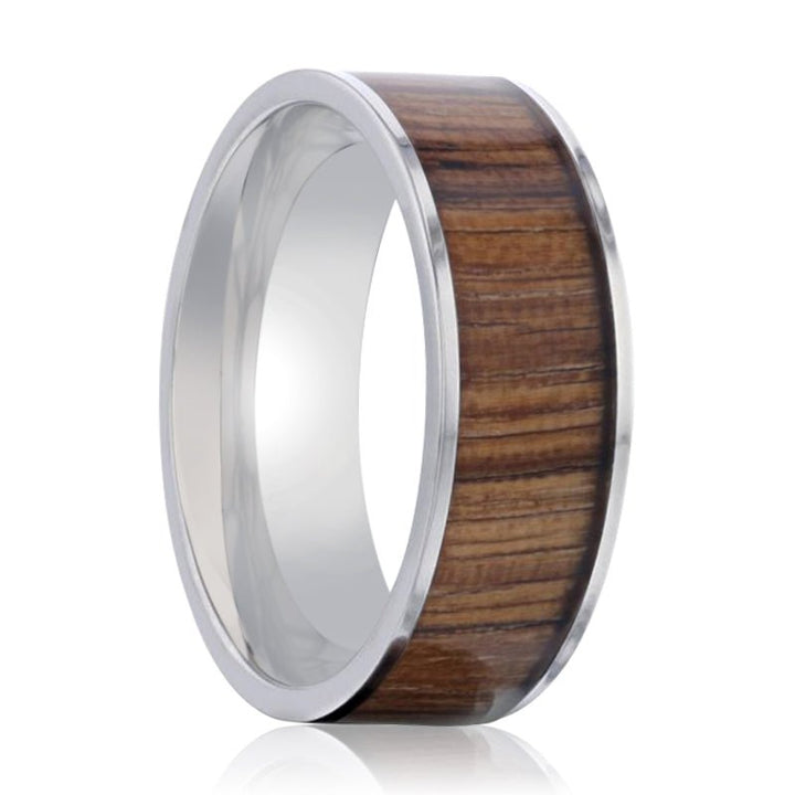 LAMAR | Silver Titanium Ring, Zebra Wood Inlay, Flat - Rings - Aydins Jewelry - 1