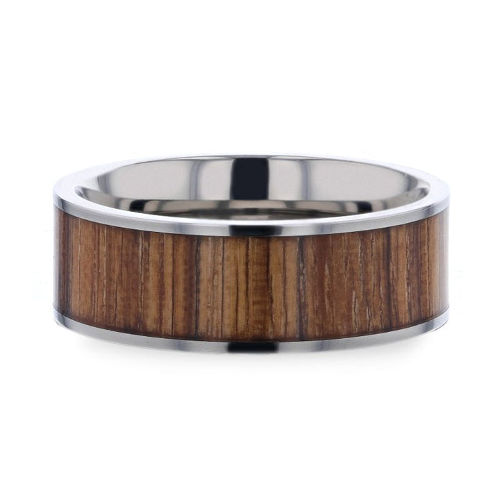LAMAR | Silver Titanium Ring, Zebra Wood Inlay, Flat - Rings - Aydins Jewelry - 3