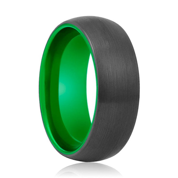 LAMBO | Green Ring, Black Tungsten Ring, Brushed, Domed