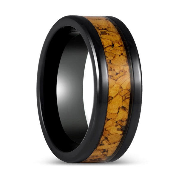 LANG | Black Tungsten Ring with Natural Cork Inlay - Rings - Aydins Jewelry - 1