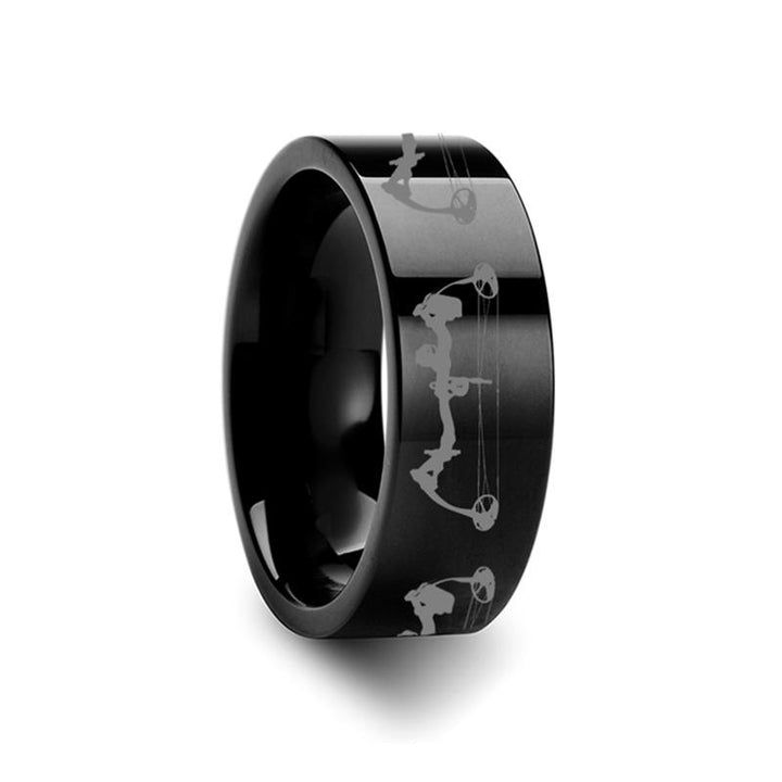 Laser Engraved Bow Archery Design Flat Tungsten Carbide Everyday Ring for Men and Women - 4MM - 12MM - Rings - Aydins Jewelry - 2