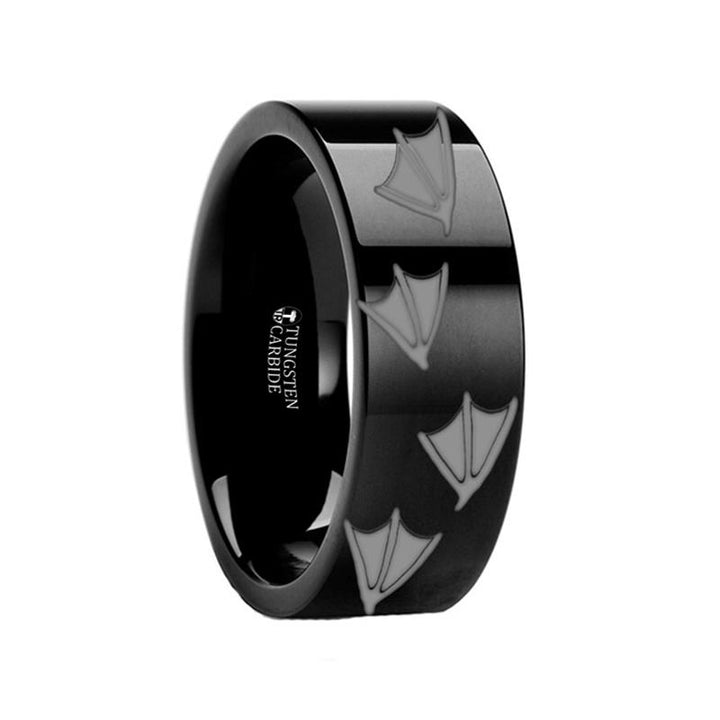 Laser Engraved Duck Track Print Animal Design Flat Tungsten Carbide Ring for Men and Women - 4MM - 12MM - Rings - Aydins Jewelry - 2