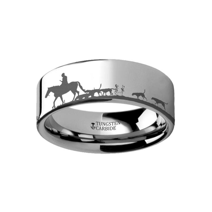 Laser Engraved Fox Hunt Hunting Design Flat Tungsten Carbide Couple Matching Ring - 4MM - 12MM - Rings - Aydins Jewelry - 1
