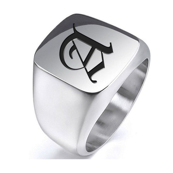 Laser Engraved Signet Ring Silver with Initial or Custom Logo - Signet Rings - Aydins Jewelry
