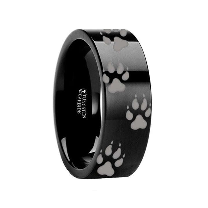 Laser Engraved Wolf Track Print Animal Design Flat Tungsten Couple Matching Ring - 4MM - 12MM - Rings - Aydins Jewelry - 2