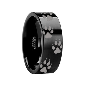 Laser Engraved Wolf Track Print Animal Design Flat Tungsten Carbide men's wedding band, image 2