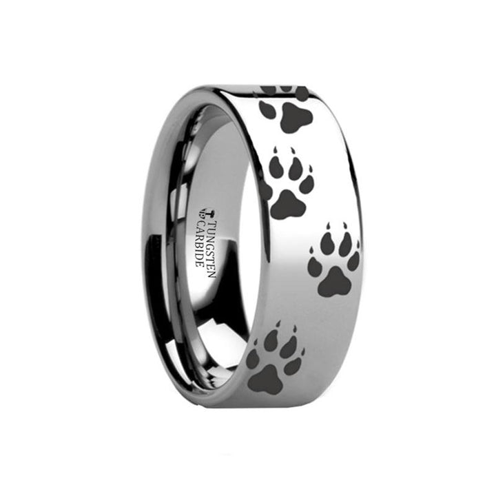 Laser Engraved Wolf Track Print Animal Design Flat Tungsten Couple Matching Ring - 4MM - 12MM - Rings - Aydins Jewelry - 1