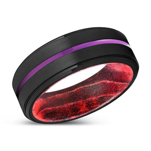 LAUNCESTON | Black & Red Wood, Black Tungsten Ring, Purple Groove, Stepped Edge - Rings - Aydins Jewelry - 2