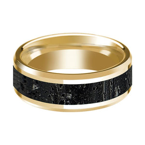 Lava Rock inlay 14k yellow gold wedding band 8mm, side profile