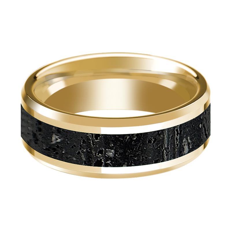 Lava Rock inlay 14k yellow gold wedding band 8mm, side profile