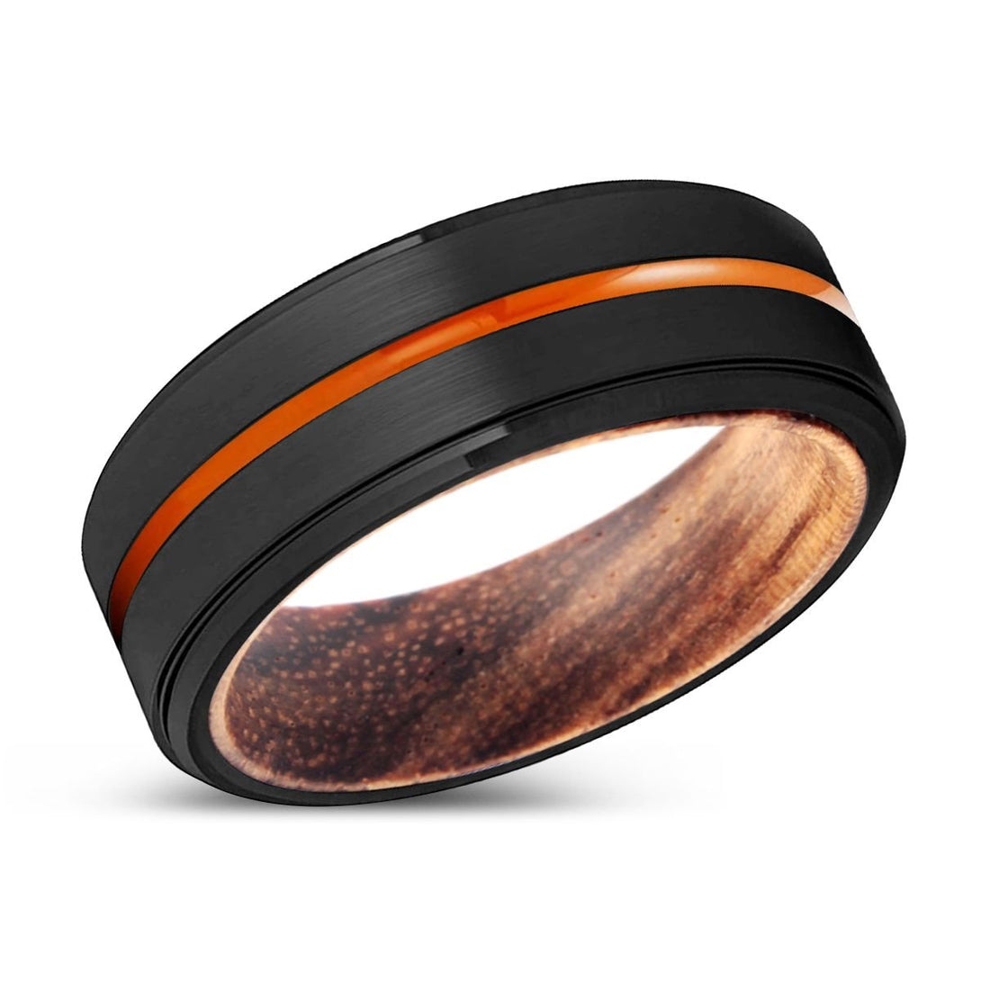 LAVAL | Zebra Wood, Black Tungsten Ring, Orange Groove, Stepped Edge - Rings - Aydins Jewelry - 2