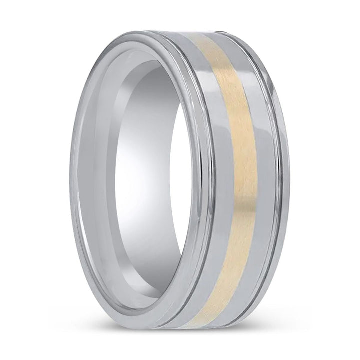 LAZIO | Tungsten Polished Ring, 14K Gold Inlay, Grooved Edges - Rings - Aydins Jewelry - 1