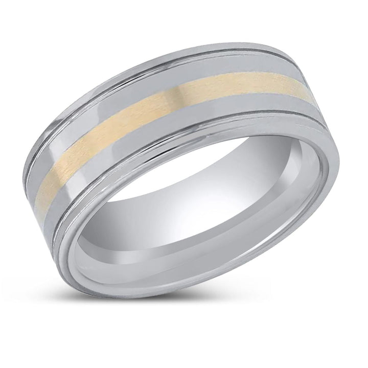 LAZIO | Tungsten Polished Ring, 14K Gold Inlay, Grooved Edges - Rings - Aydins Jewelry - 2