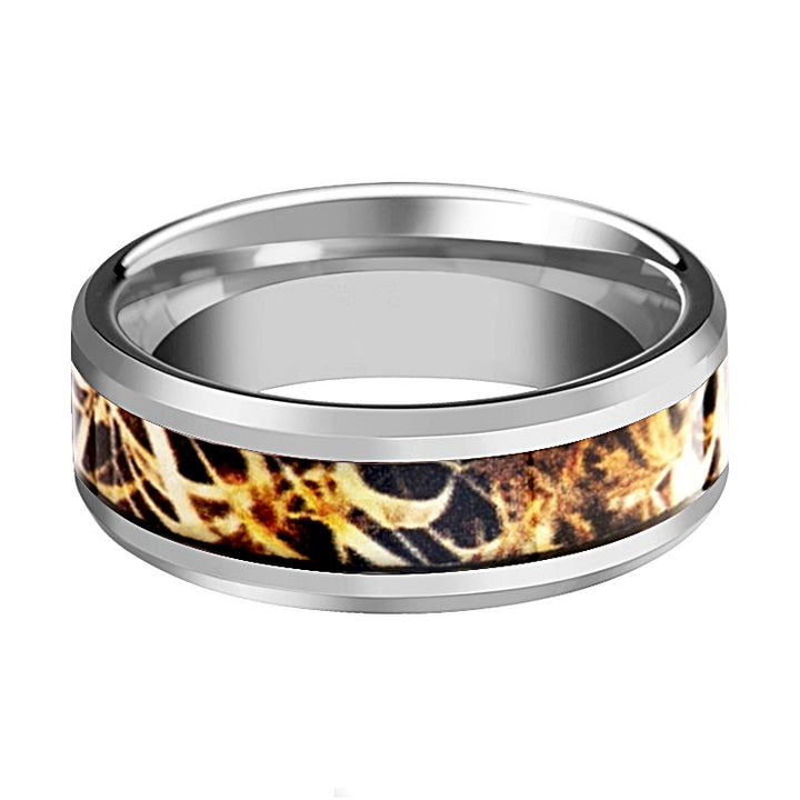 Leaves Grass Camouflage Inlaid Men's Tungsten Wedding Band with Bevels - 8MM - Rings - Aydins Jewelry - 2