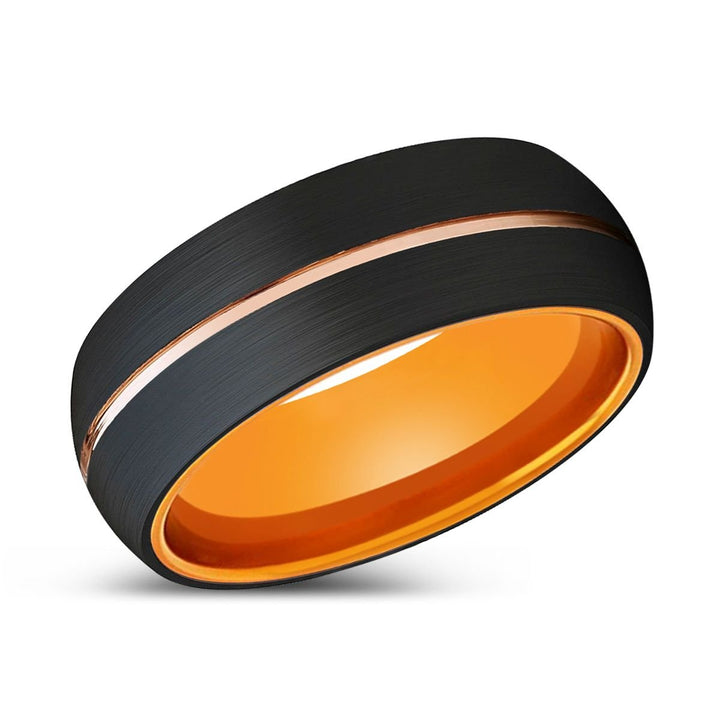 LECTER | Orange Ring, Black Tungsten Ring, Rose Gold Groove, Domed - Rings - Aydins Jewelry