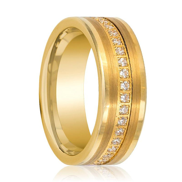 LEGEND | Gold Tungsten Ring, Diamond Stimulant CZ Eternity, Flat