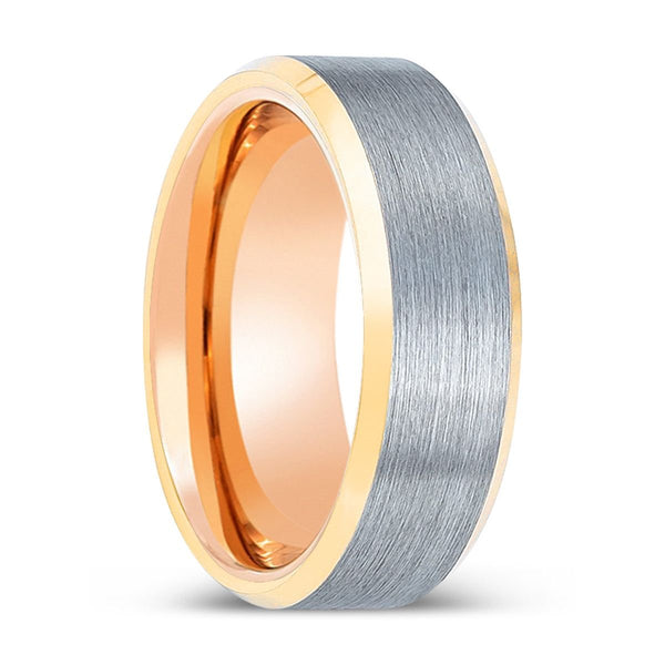 PRESERVER | Rose Gold Ring, Brushed, Silver Tungsten Ring, Gold Beveled Edges - Rings - Aydins Jewelry - 1