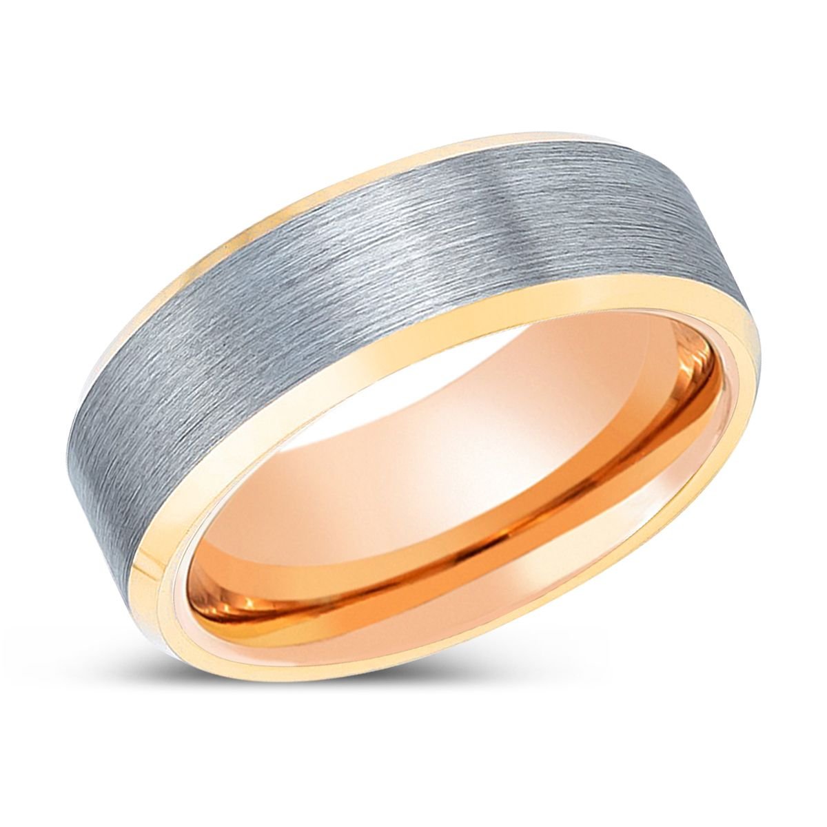 PRESERVER | Rose Gold Ring, Brushed, Silver Tungsten Ring, Gold Beveled Edges - Rings - Aydins Jewelry - 2