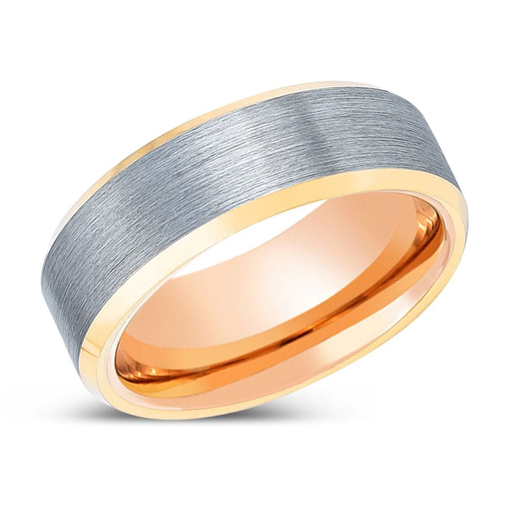PRESERVER | Rose Gold Ring, Brushed, Silver Tungsten Ring, Gold Beveled Edges - Rings - Aydins Jewelry - 2
