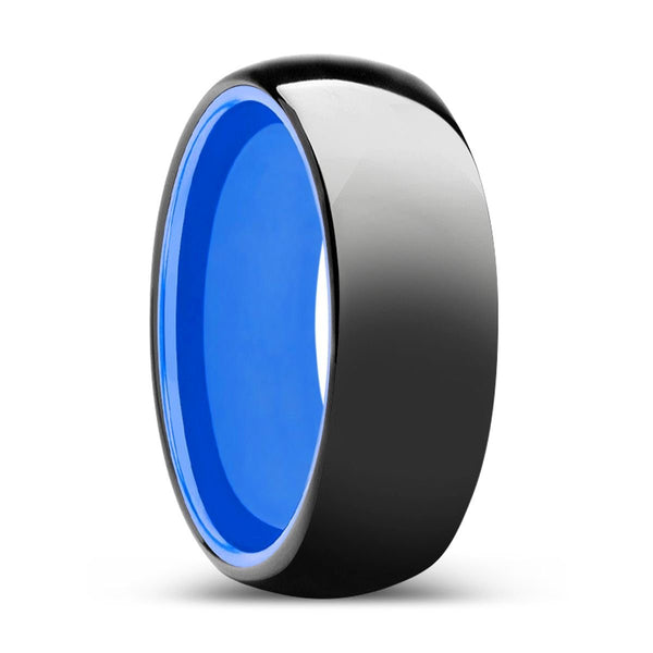 LEGION | Blue Ring, Black Tungsten Ring, Shiny, Domed - Rings - Aydins Jewelry