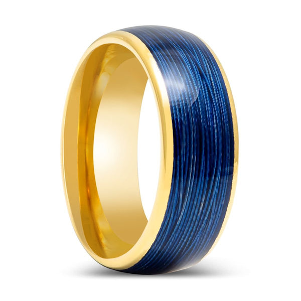 LEHRI | Yellow Gold Tungsten Ring with Blue Wire Inlay - Rings - Aydins Jewelry - 1