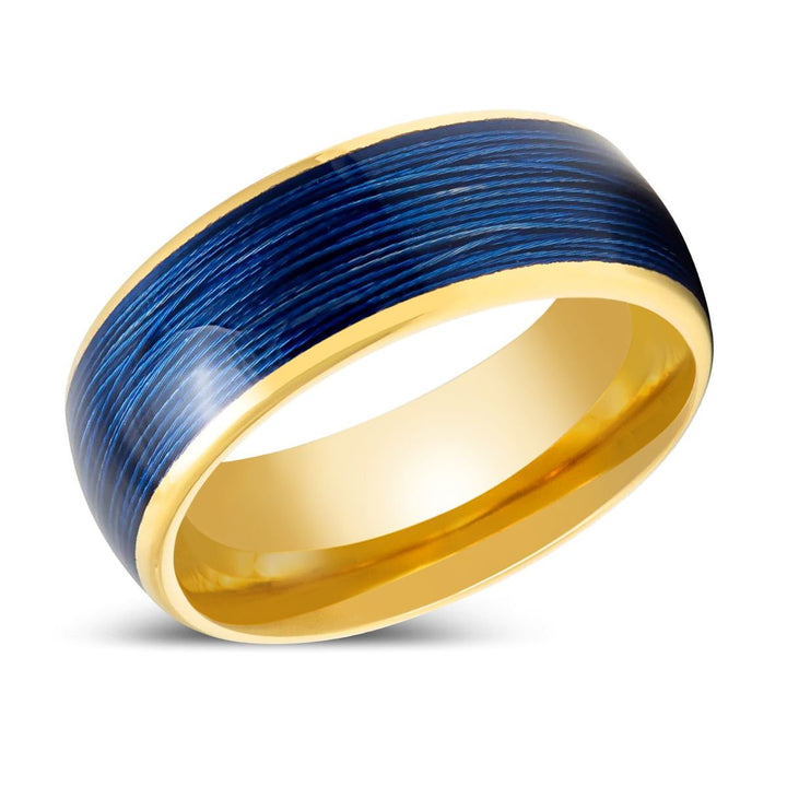 LEHRI | Yellow Gold Tungsten Ring with Blue Wire Inlay - Rings - Aydins Jewelry - 2