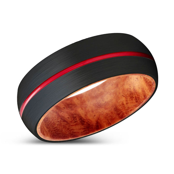 LEOPARD | Red Burl Wood, Black Tungsten Ring, Red Groove, Domed - Rings - Aydins Jewelry - 2
