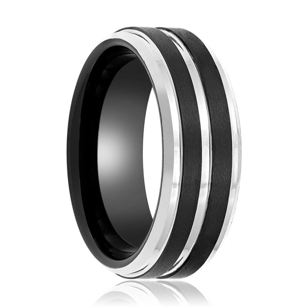 LEOPARD | Tungsten Ring Silver Pinstripe - Rings - Aydins Jewelry - 1